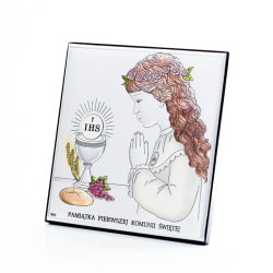 Srebrny Obrazek Pamiątka Pierwszej Komunii Świętej dla dziewczynki Kolorowy, 11x11 @-0069