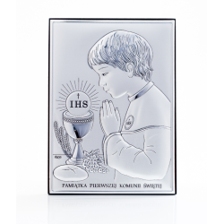 Prezent na Komunię Srebrny Obrazek Pamiątka Pierwszej Komunii Świętej, 12x16 @-0037