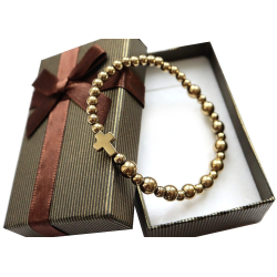 Różaniec na rękę bransoletka złoty hematyt w pudełku-0100